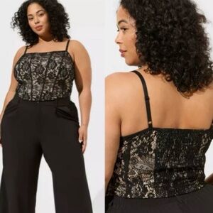 Torrid Lace Corset Crop Top Womens Size 3X Black Sleeveless Spaghetti Strap Cami